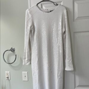 Express X Rachel Zoe Sequined White Long Sleeve Dress Size M
